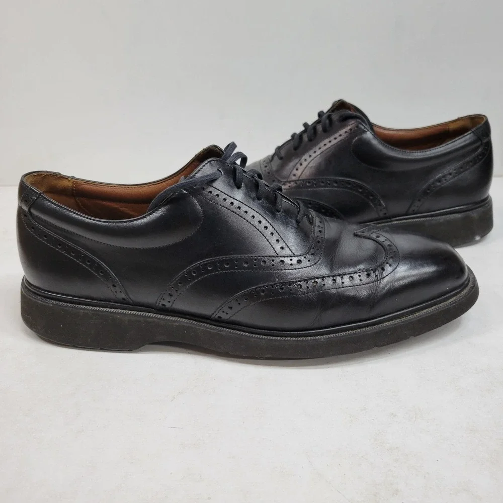Rockport Men's 11.5M‎ Black Wingtip Oxford Vibram Sole Dress Shoes Leather